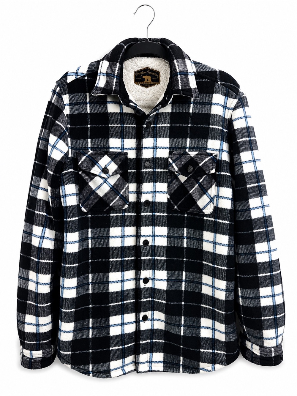 Freedom Foundry Sherpa Lined Plaid Shacket Blue Black Gray White Men’s S